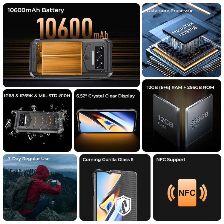Oukitel WP38 Rugged Phone, 12GB+256GB, IP68/IP69K, Fingerprint Identification, 10600mAh, 6.52 inch MediaTek MT8788 Octa Core, NFC, OTG, Network: 4G Oukitel WP38 Rugged Phone, 12GB+256GB, IP68/IP69K, Fingerprint Identification, 10600mAh, 6.52 inch MediaTek MT8788 Octa Core, NFC, OTG, Network: 4G